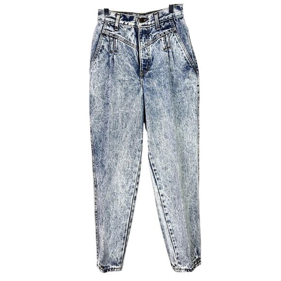 Vintage Sunset Blues Acid Wash Denim Jeans High Waisted Straight Leg Pleated 00 - Picture 1 of 7